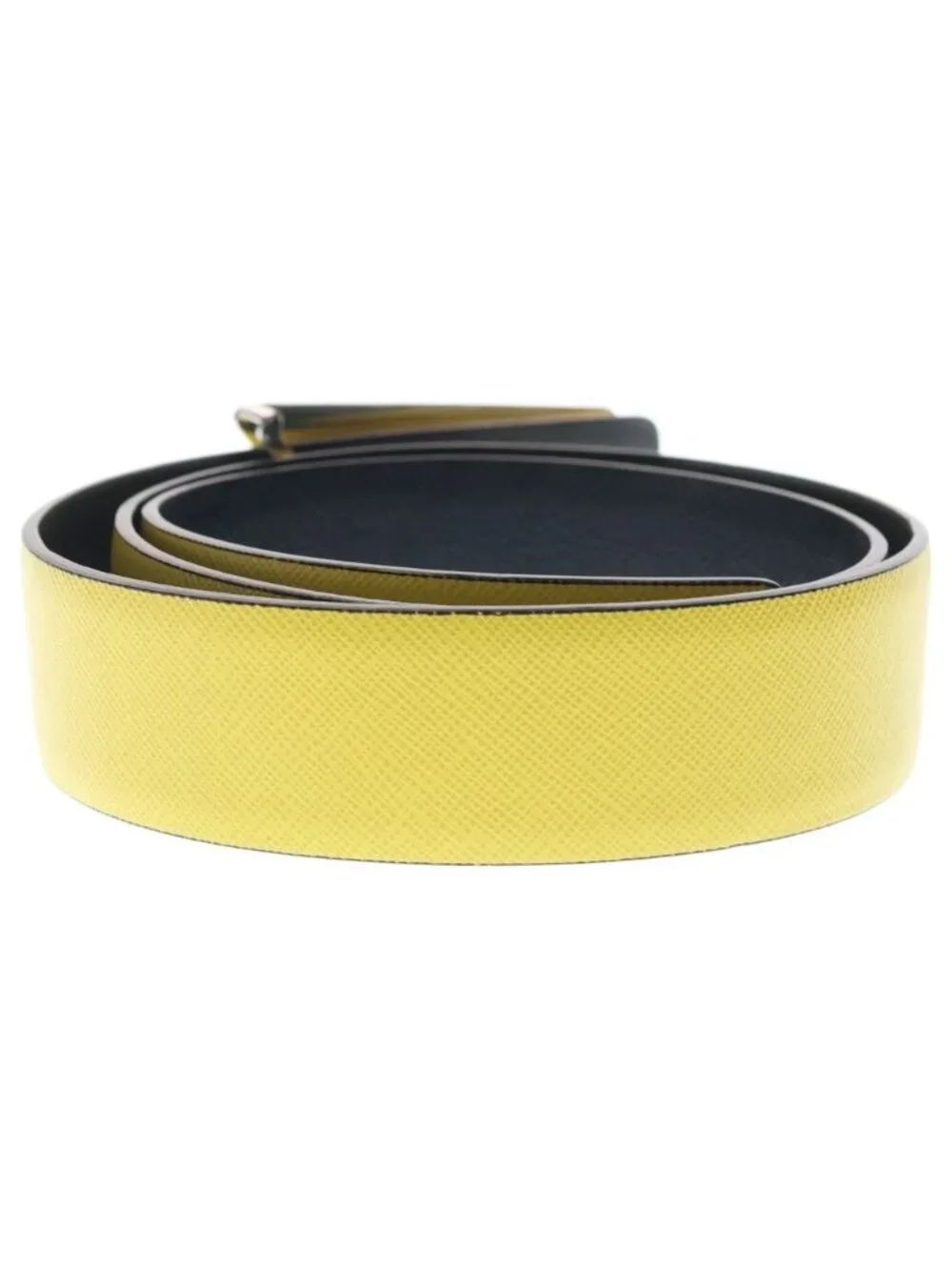 Prada Saffiano Triangle Logo Reversible Leather Belt with Metal Buckle 34 85